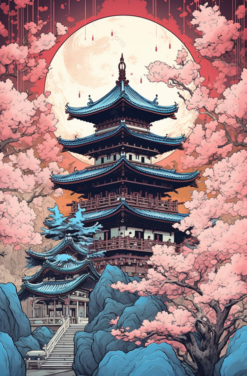 爬山阶梯假山楼阁仰望中国风国潮古典中国传统文化背景插画,插画/手绘图,插画/手绘图库,插画/手绘图下载,插画/手绘